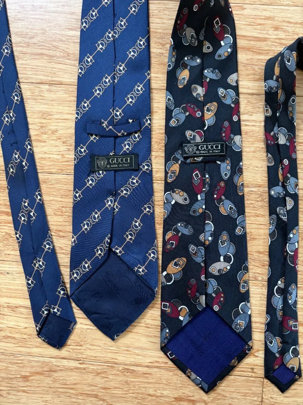 LOT Authentic GUCCI Silk Tie Blue Black GG Italy Men's monogram